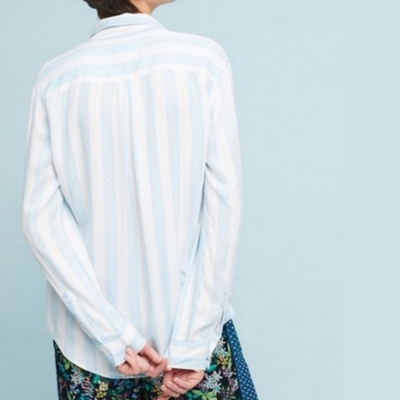 Anthropologie x Rails Uli Blue & White Striped Lace Up Tencel Long Sleeve Shirt - Picture 2 of 10